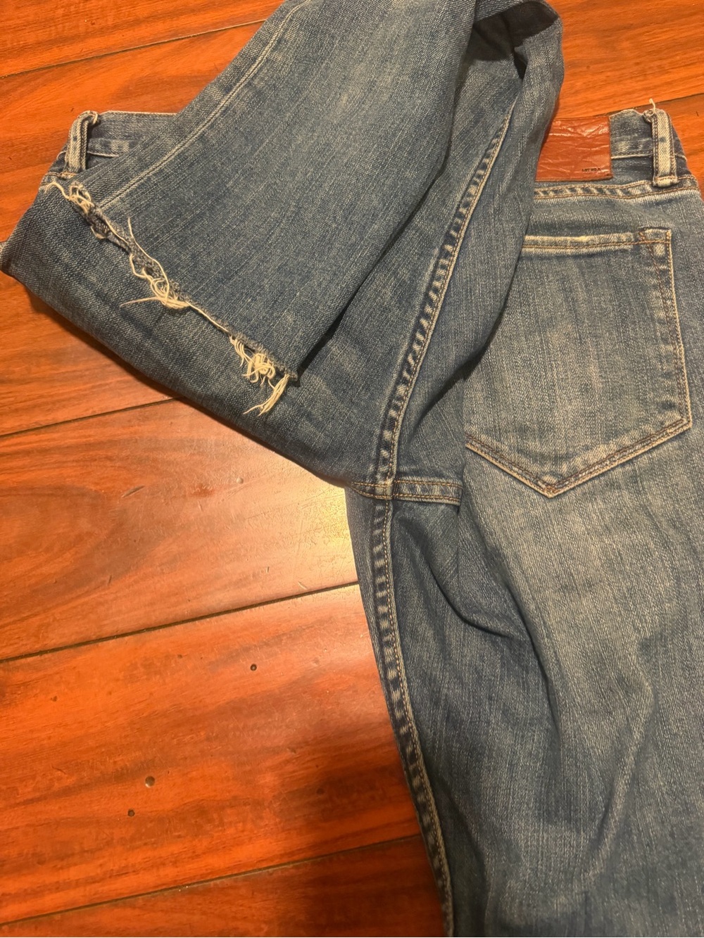 All Saints Women's Skinny Jeans in Distressed Medium Blue with Frayed Hem - Picture 10 of 12
